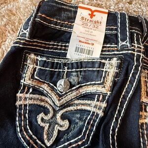 Rock Revival Dark Blue Jeans with Embroidered Details